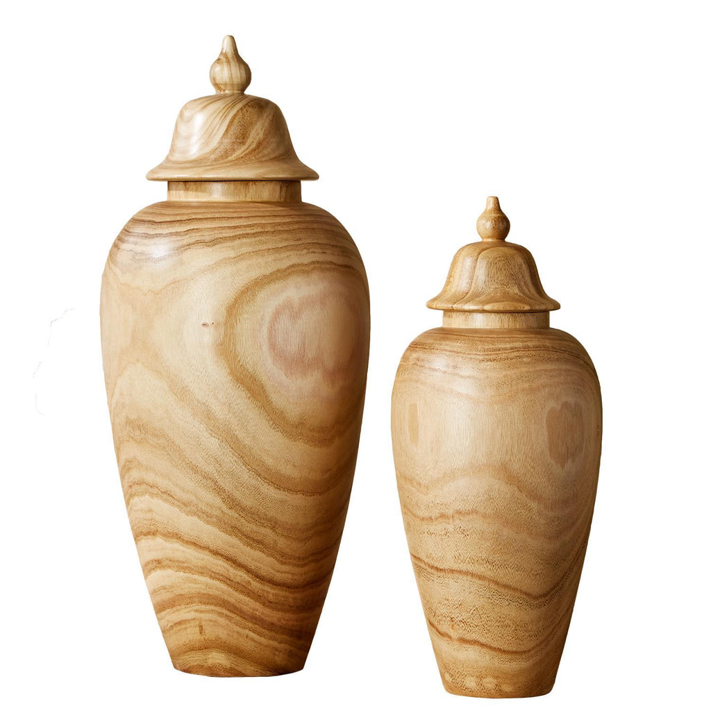 Two's Company Covered Temple Jars - Paulownia Wood (set of 2)