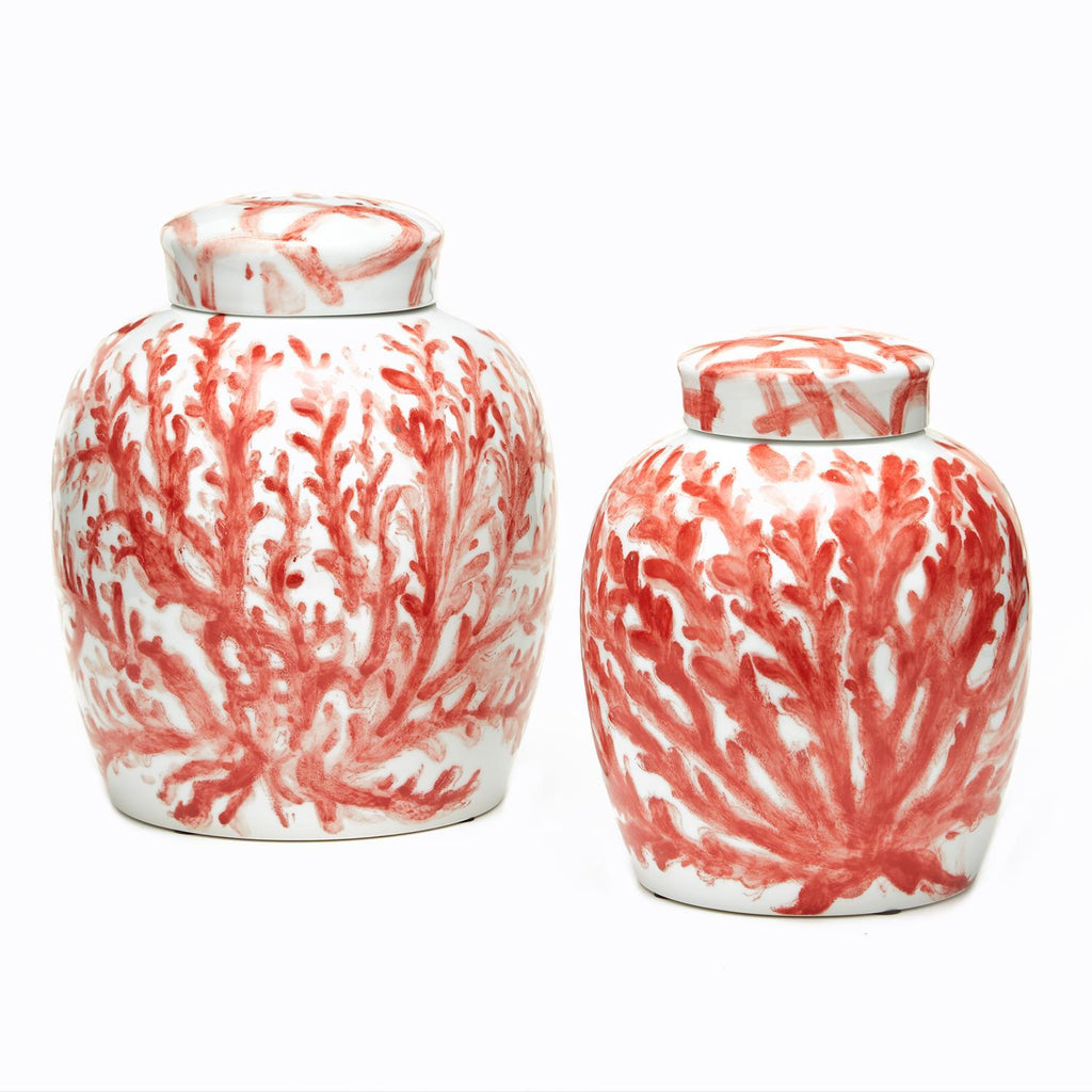 Two's Company Corals Covered Ginger Jars - Porcelain (set of 2)