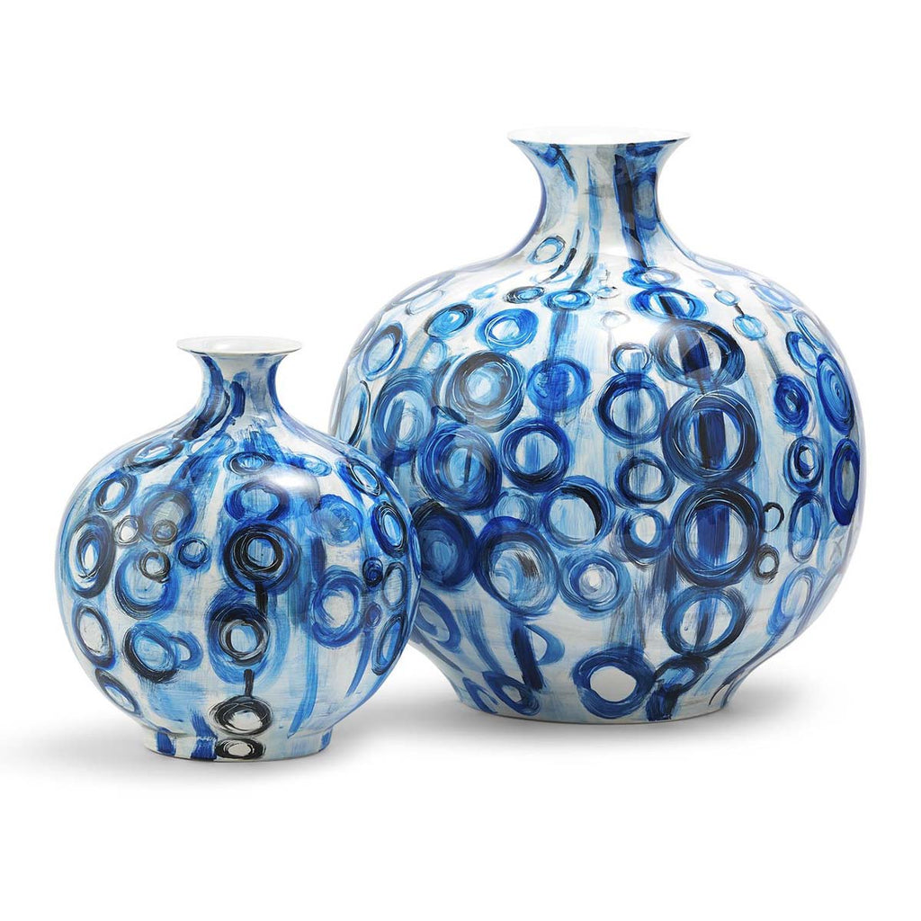 Two's Company Blue Circles Hand-Painted Vases - Porcelain (set of 2)