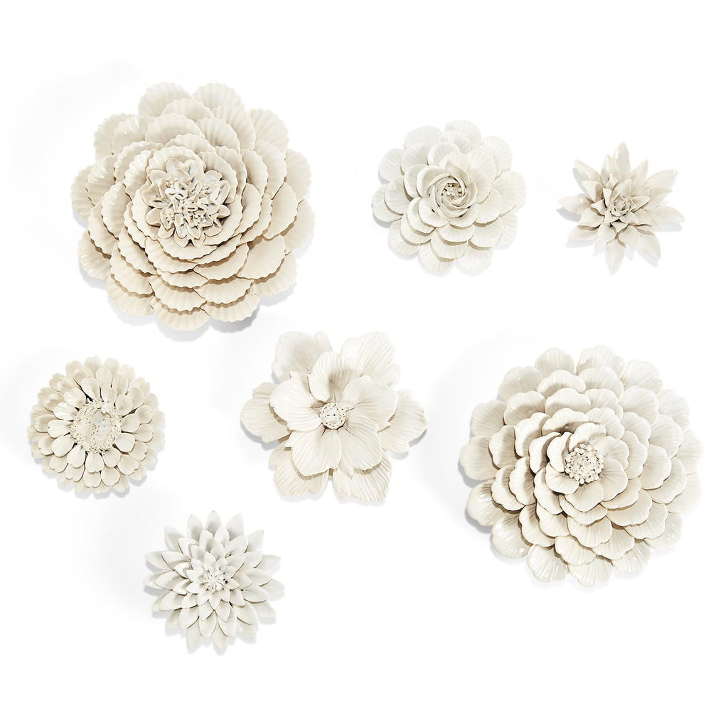 Two's Company White Porcelain Garden Flower Wall Sculptures - Porcelain (set of 7)