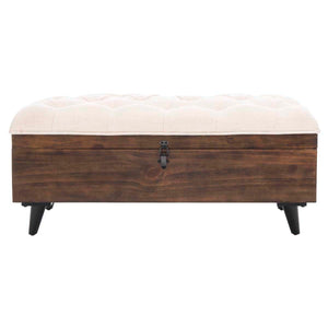 Safavieh Liam Tufted Cocktail Ottoman - Light Beige / Dark Oak