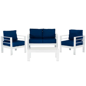 Safavieh Nason 4 Pc Outdoor Living Set - White/Navy