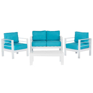 Safavieh Nason 4 Pc Outdoor Living Set - White/Teal