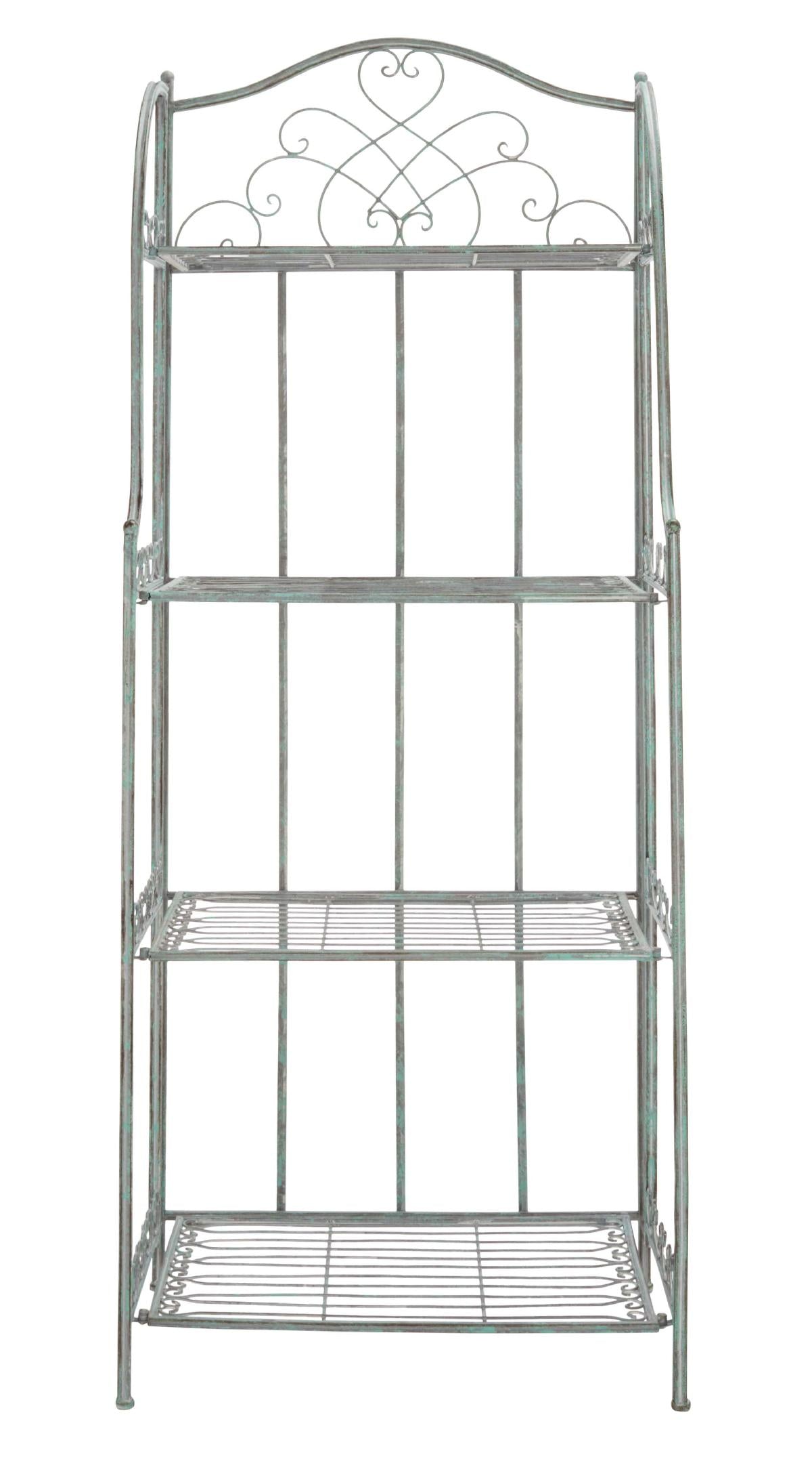 outdoor bakers rack for plants Amaris Wrought Iron 4 Tier Outdoor Bakers Rack in Antique Green by Safavieh