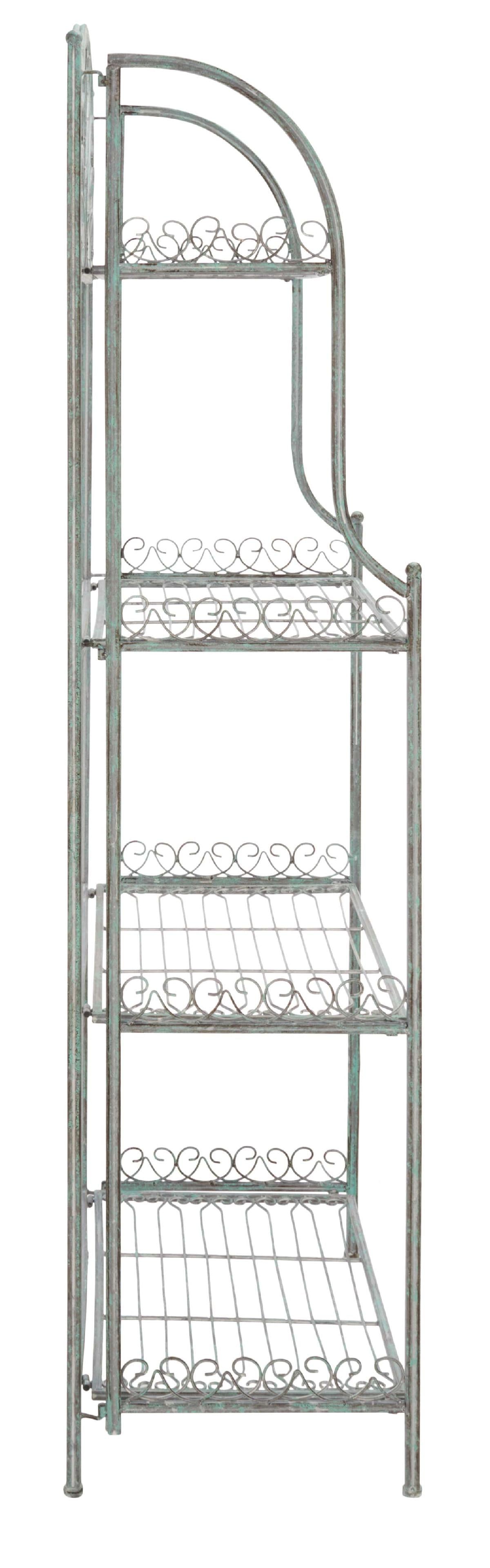 outdoor bakers rack plant stand Amaris Wrought Iron 4 Tier Outdoor Bakers Rack in Antique Green by Safavieh