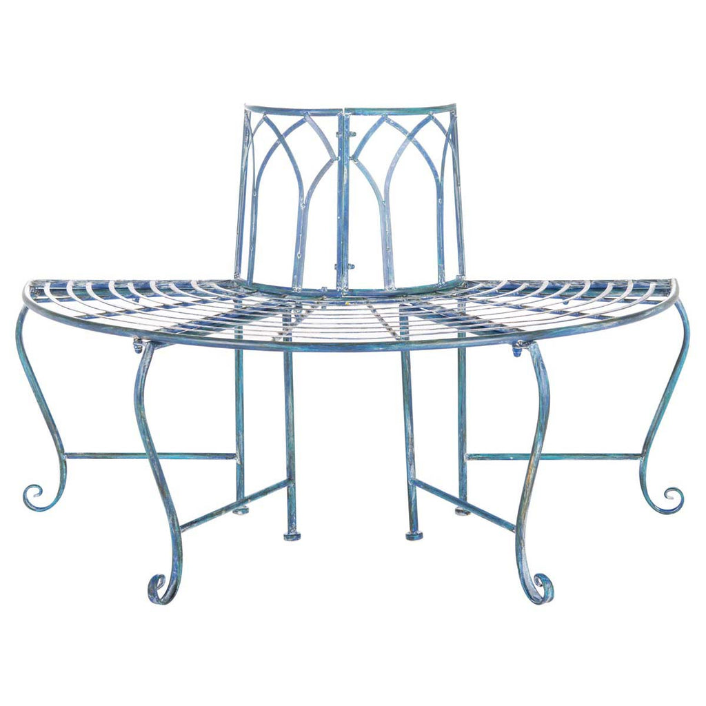 Safavieh Abia Wrought Iron 50-Inch W Outdoor Tree Bench - Antique Blue