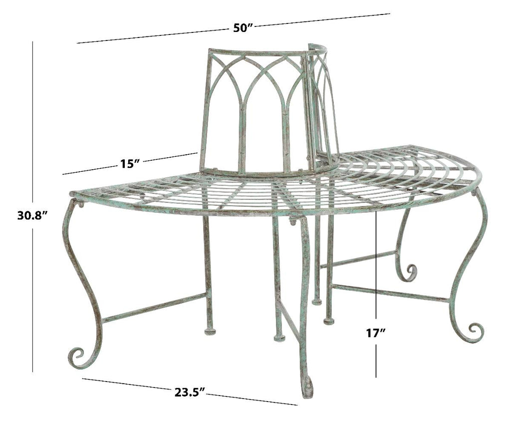 Safavieh Abia Wrought Iron 50 Inch W Outdoor Tree Bench - Antique Green