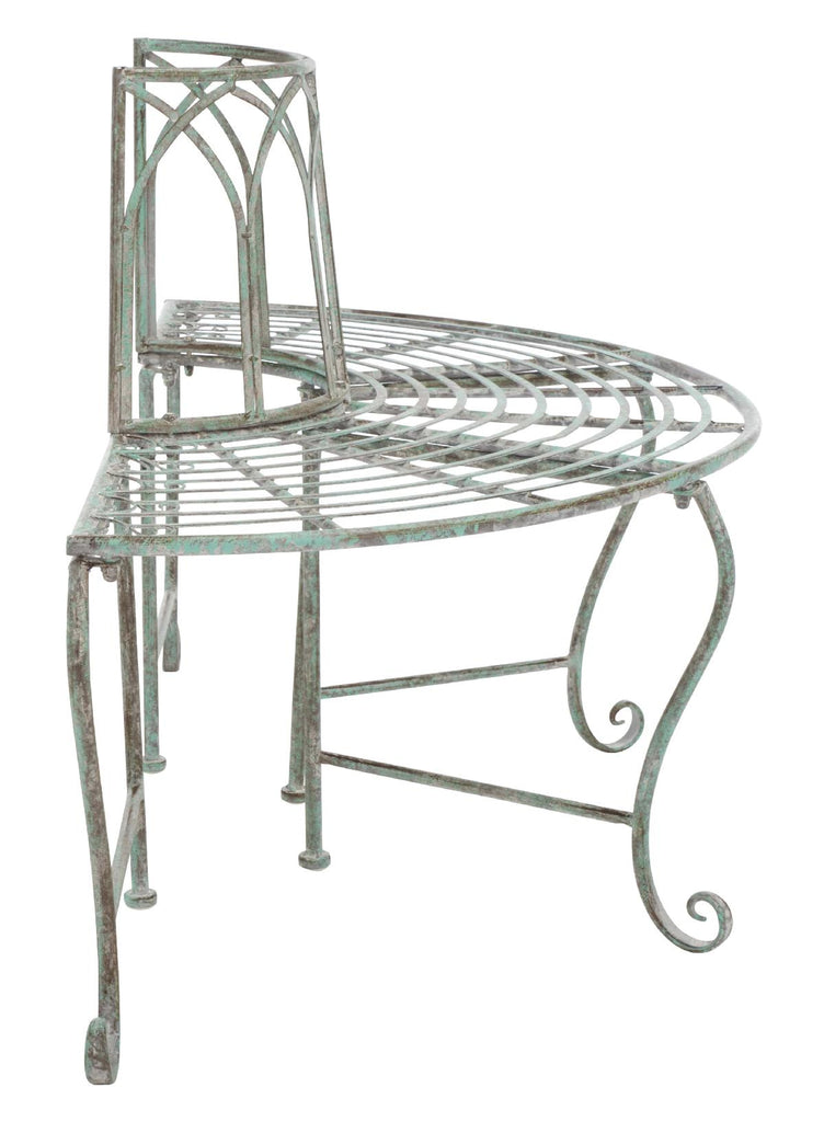 Safavieh Abia Wrought Iron 50 Inch W Outdoor Tree Bench - Antique Green