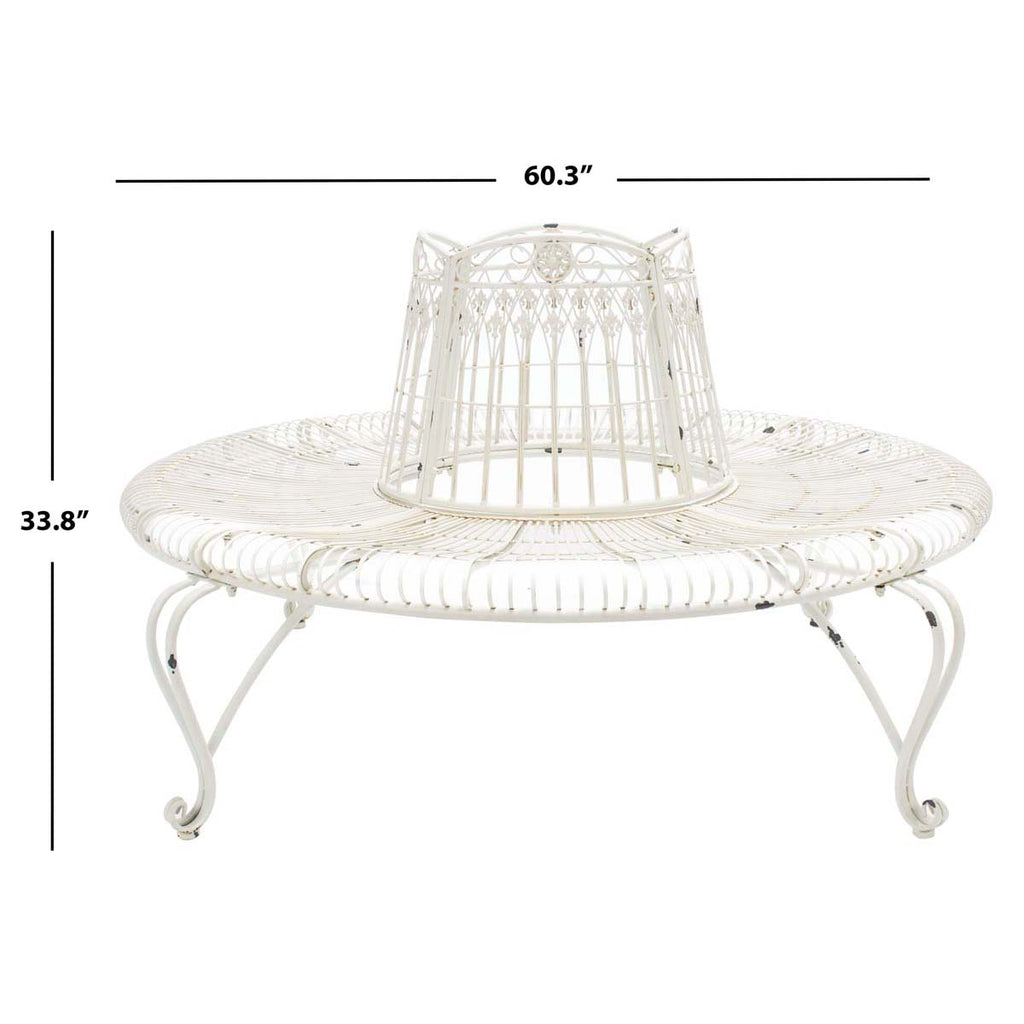 Safavieh Ally Darling Wrought Iron 60.25-Inch W Outdoor Tree Bench - Antique White