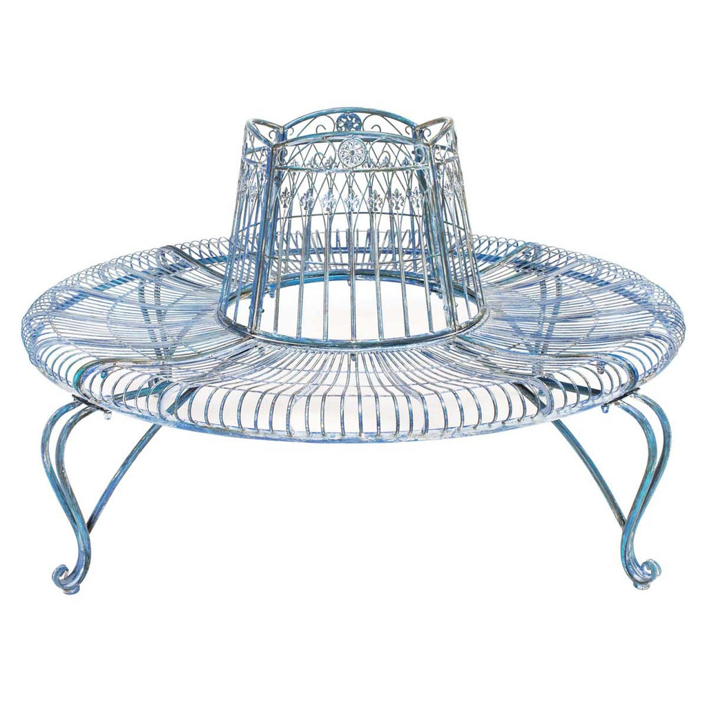 Safavieh Ally Darling Wrought Iron 60.25 Inch W Outdoor Tree Bench - Mossy Blue