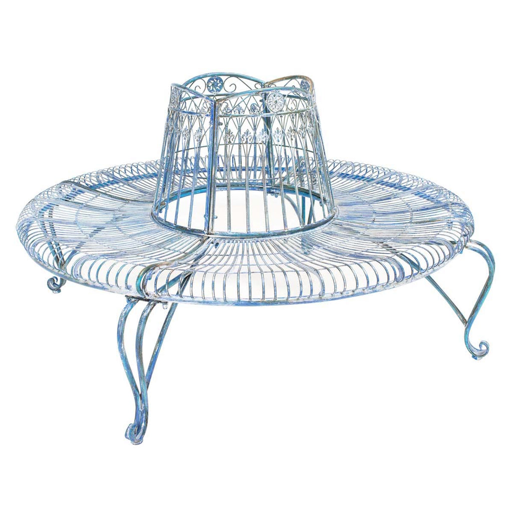 Safavieh Ally Darling Wrought Iron 60.25 Inch W Outdoor Tree Bench - Mossy Blue
