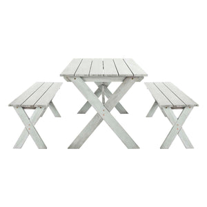 Safavieh Marina 3 Piece Dining Set With 63-Inch L Table And 2 Backless Benches - Grey Wash