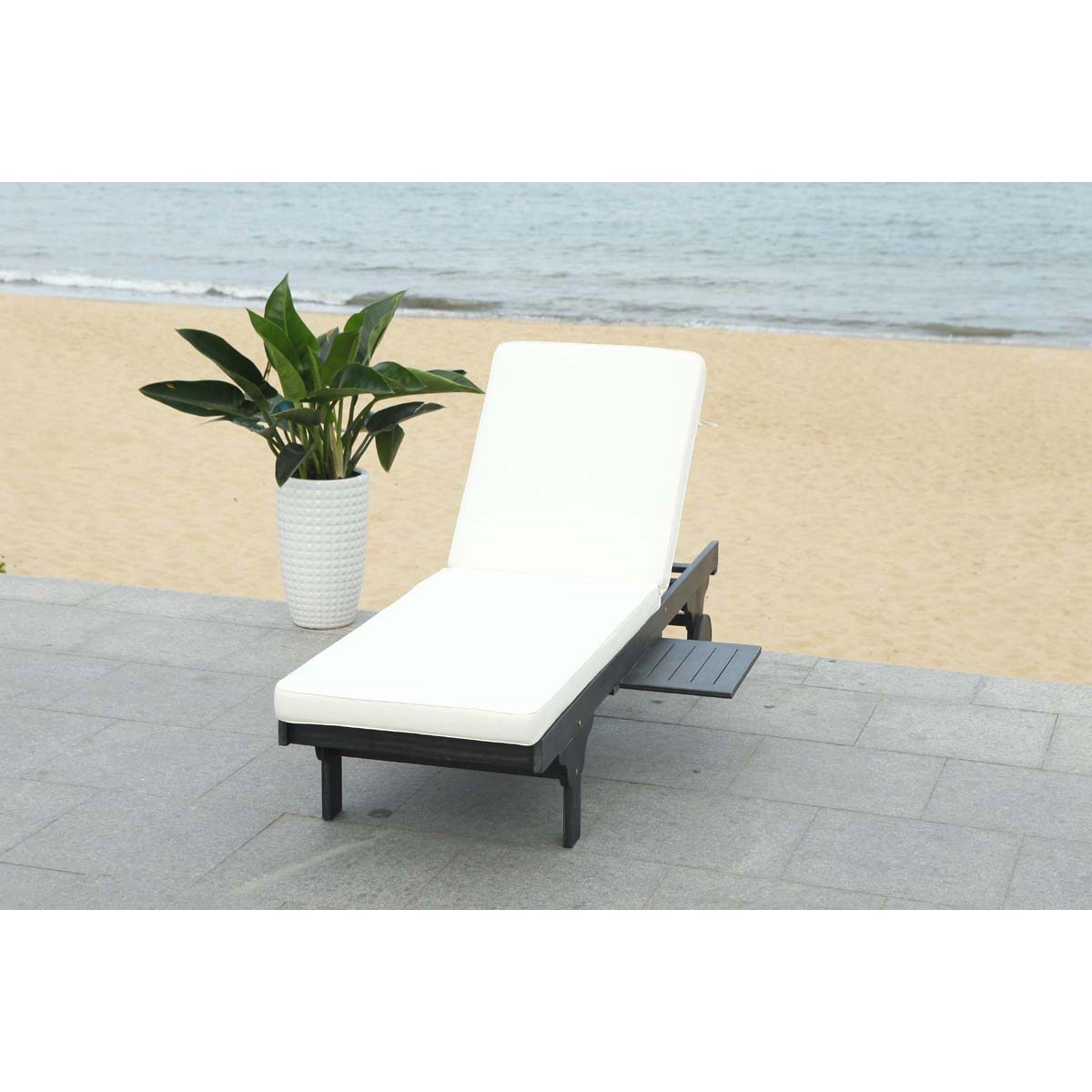 Safavieh Newport Chaise Lounge Chair With Side Table Black/Beige