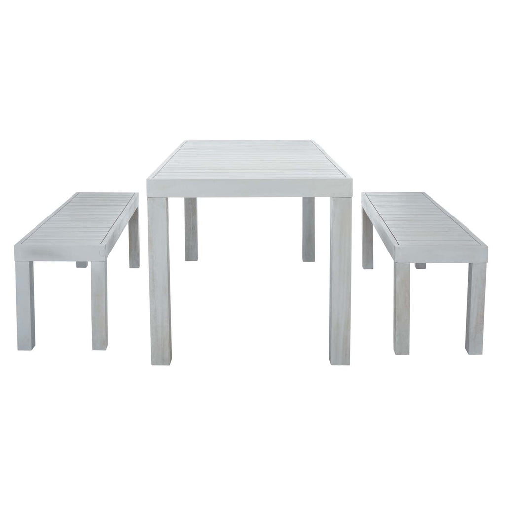 Safavieh Dario 3 Piece Dining Set With 59 Inch L Table And 2 Backless Benches - Grey