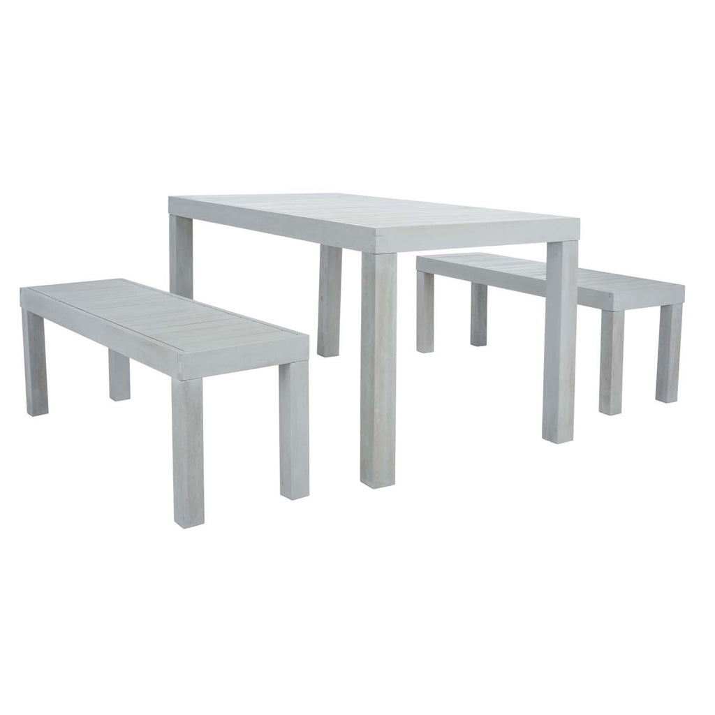 Safavieh Dario 3 Piece Dining Set With 59 Inch L Table And 2 Backless Benches - Grey