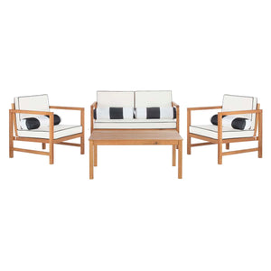 Safavieh Montez 4 Pc Outdoor Set With Accent Pillows - Natural/Beige/Black Piping