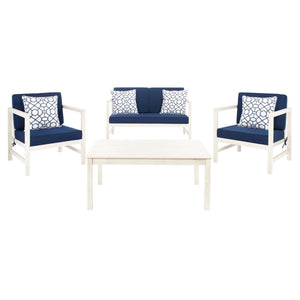 Safavieh Montez 4 Pc Outdoor Set With Accent Pillows - White / Navy