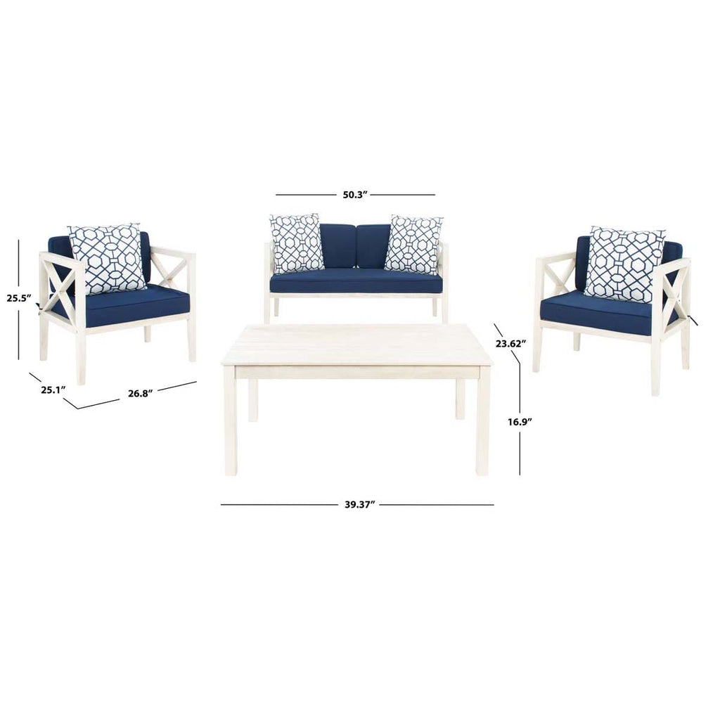Safavieh Nunzio 4 Pc Outdoor Set With Accent Pillows - White / Navy