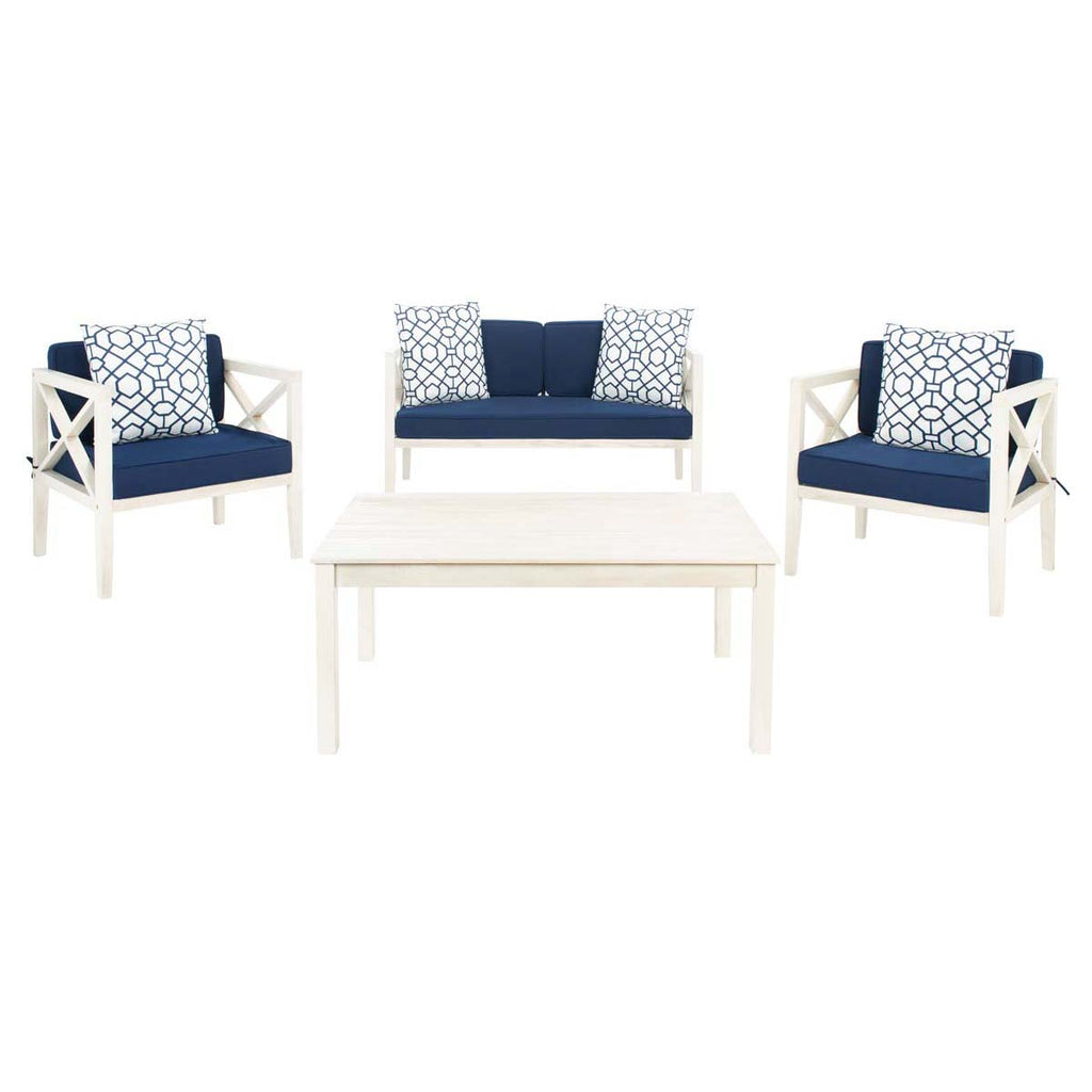 Safavieh Nunzio 4 Pc Outdoor Set With Accent Pillows - White / Navy