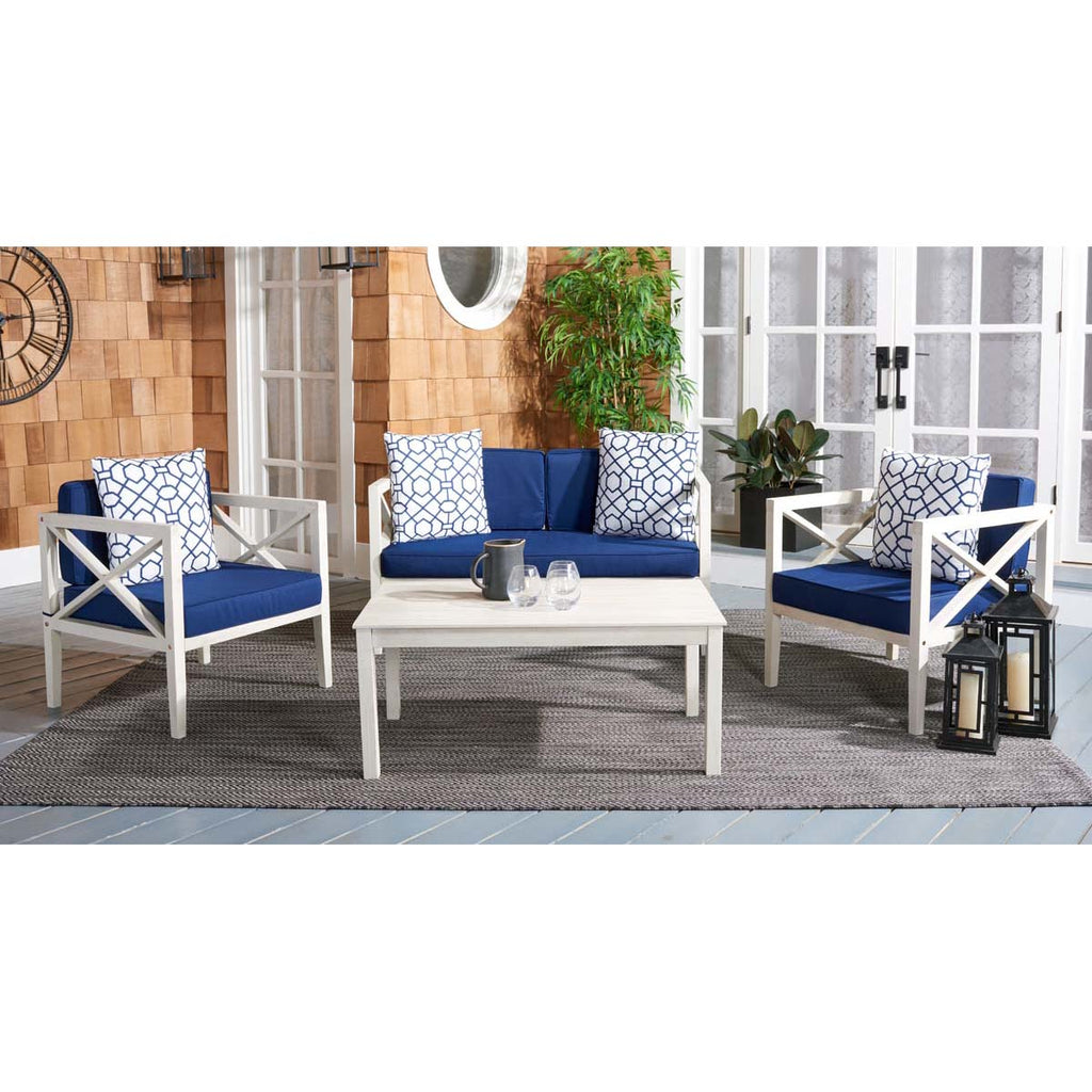 Safavieh Nunzio 4 Pc Outdoor Set With Accent Pillows - White / Navy