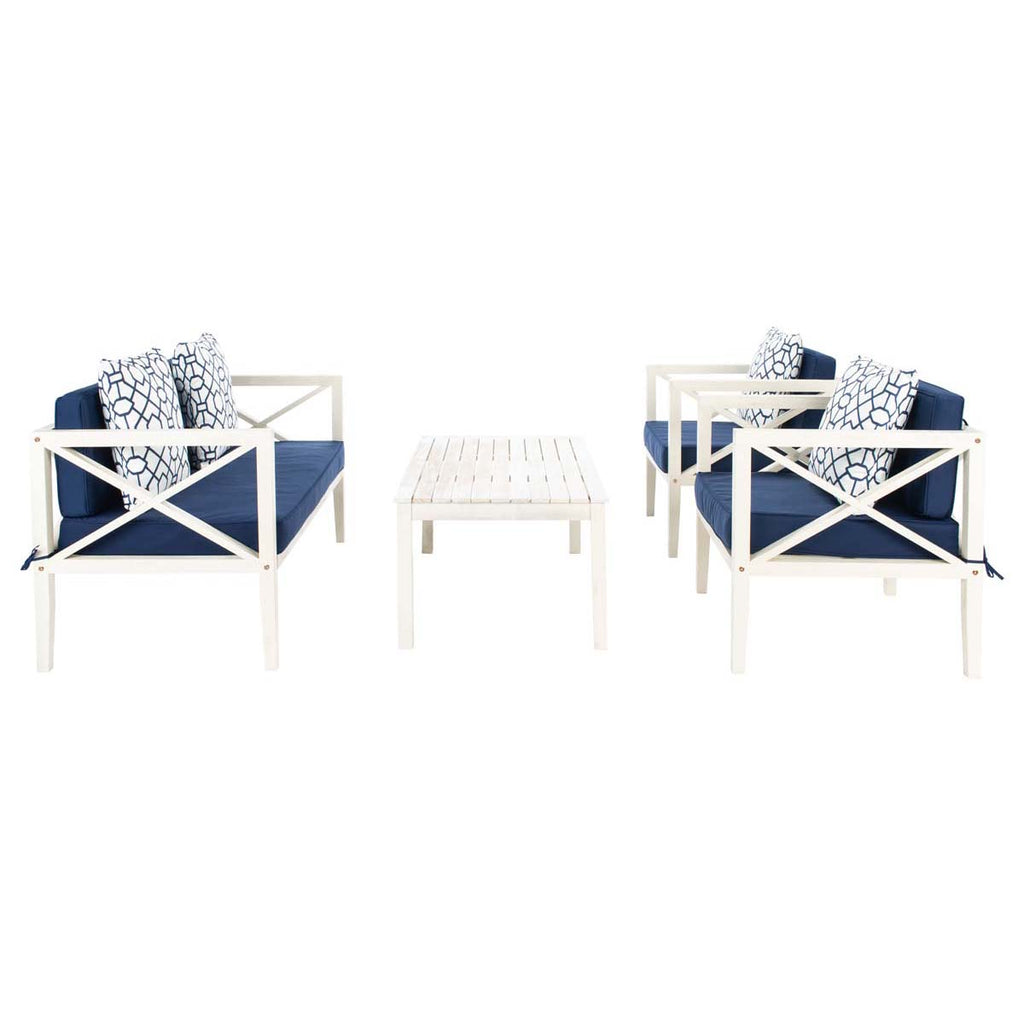 Safavieh Nunzio 4 Pc Outdoor Set With Accent Pillows - White / Navy