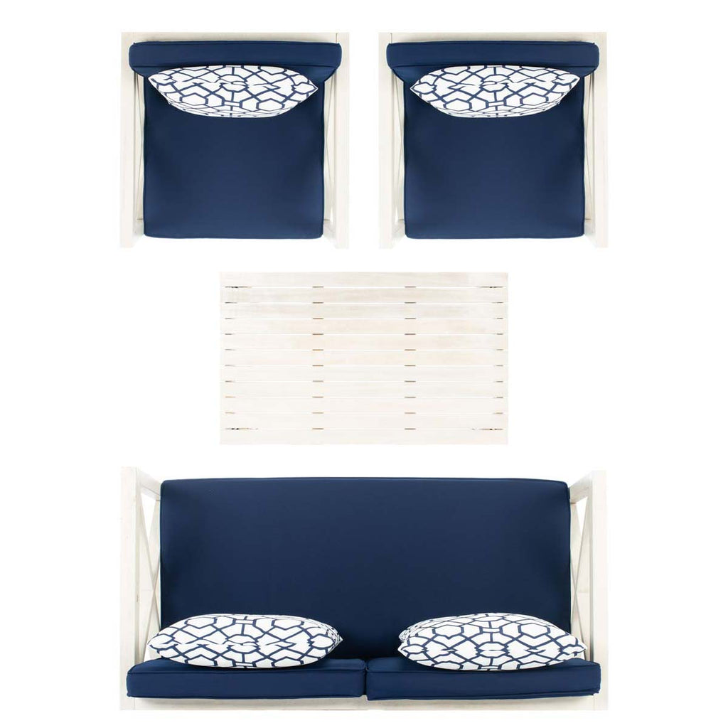 Safavieh Nunzio 4 Pc Outdoor Set With Accent Pillows - White / Navy