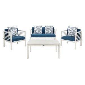 Safavieh Alda 4 Pc Outdoor Set With Accent Pillows - White/Navy/White