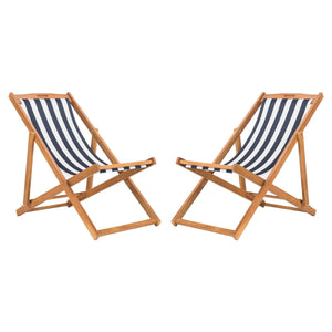 Safavieh Loren Foldable Sling Chair - Natural/Navy/White (Set of 2)