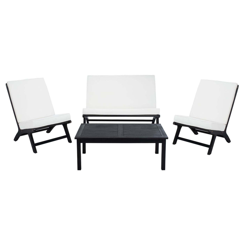 Safavieh Chaston 4 Pc Outdoor Living Set With Accent Pillows - Black Wood/Beige Cushion