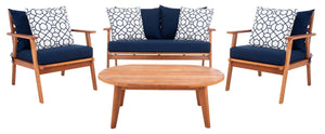 Safavieh Deacon 4 Pc Living Set - Natural/Navy/White Trellis Pillow