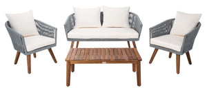 Safavieh Velso 4 Pc Living Set - Grey Rope / Beige Cushion / Natural Legs