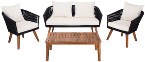 Safavieh Velso 4 Pc Living Set - Black Rope/Beige Cushion/Natural Legs