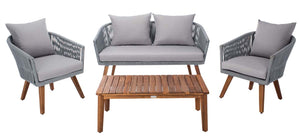 Safavieh Velso 4 Pc Living Set - Grey Rope/ Grey Cushion/Natural Legs