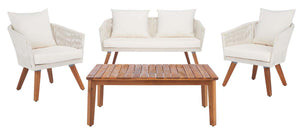 Safavieh Velso 4 Pc Living Set - Beige Rope/Beige Cushion/Natural Legs