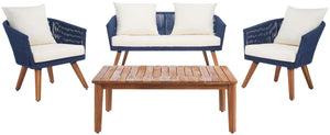 Safavieh Velso 4 Pc Living Set - Navy Rope/Beige Cushion/Natural Legs