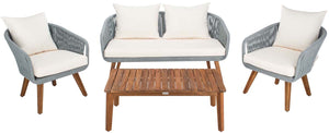 Safavieh Prester 4Pc Living Set - Grey Rope/Beige Cushion/Natural Legs