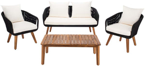 Safavieh Prester 4Pc Living Set - Black Rope/Beige Cushion/Natural Legs