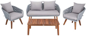 Safavieh Prester 4Pc Living Set - Grey Rope/ Grey Cushion/Natural Legs