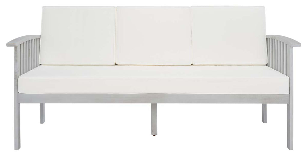 Safavieh Finnick Outdoor Bench - Grey Wood/Beige Cushion