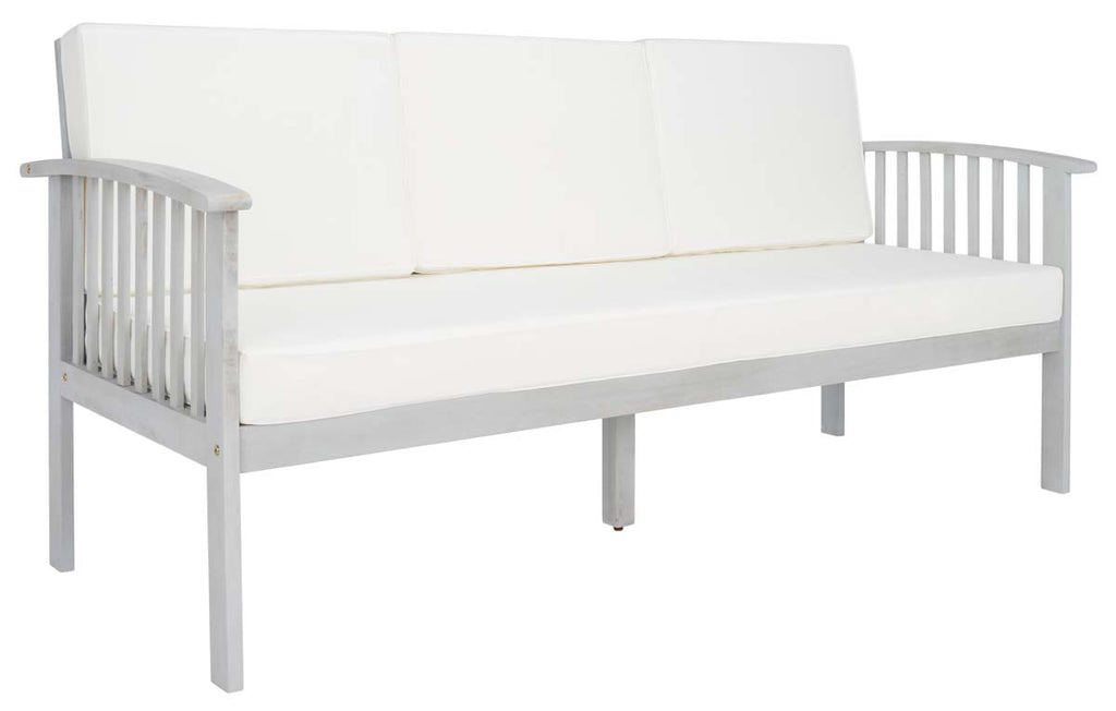 Safavieh Finnick Outdoor Bench - Grey Wood/Beige Cushion