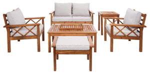 Safavieh Loanna 6Pc Outdoor Living Set - Natural/Light Grey Cushion