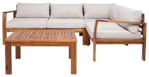 Safavieh Endelia Outdoor Living Set - Natural Wood/Light Grey Cushion