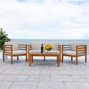 Safavieh Kinnell 4 Piece Outdoor Living Set - Natural / Light Grey