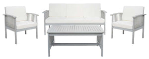 Safavieh Finnick 4Pc Living Set - Grey Wood/Beige Cushion