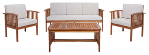 Safavieh Finnick 4Pc Living Set - Natural Wood/Light Grey Cushion
