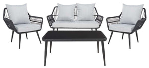 Safavieh Elsbeth 4Pc Living Set/Black Rope/Grey Cushion - Black Rope/Grey Cushion