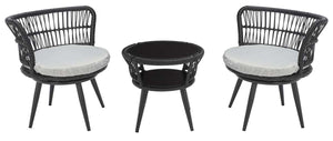 Safavieh Kyomi 3Pc Lounge Set - Black Rope/Grey Cushion
