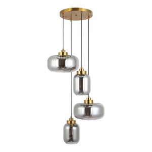 Safavieh Equinox 4 Light Pendant - Smoke Grey / Brass