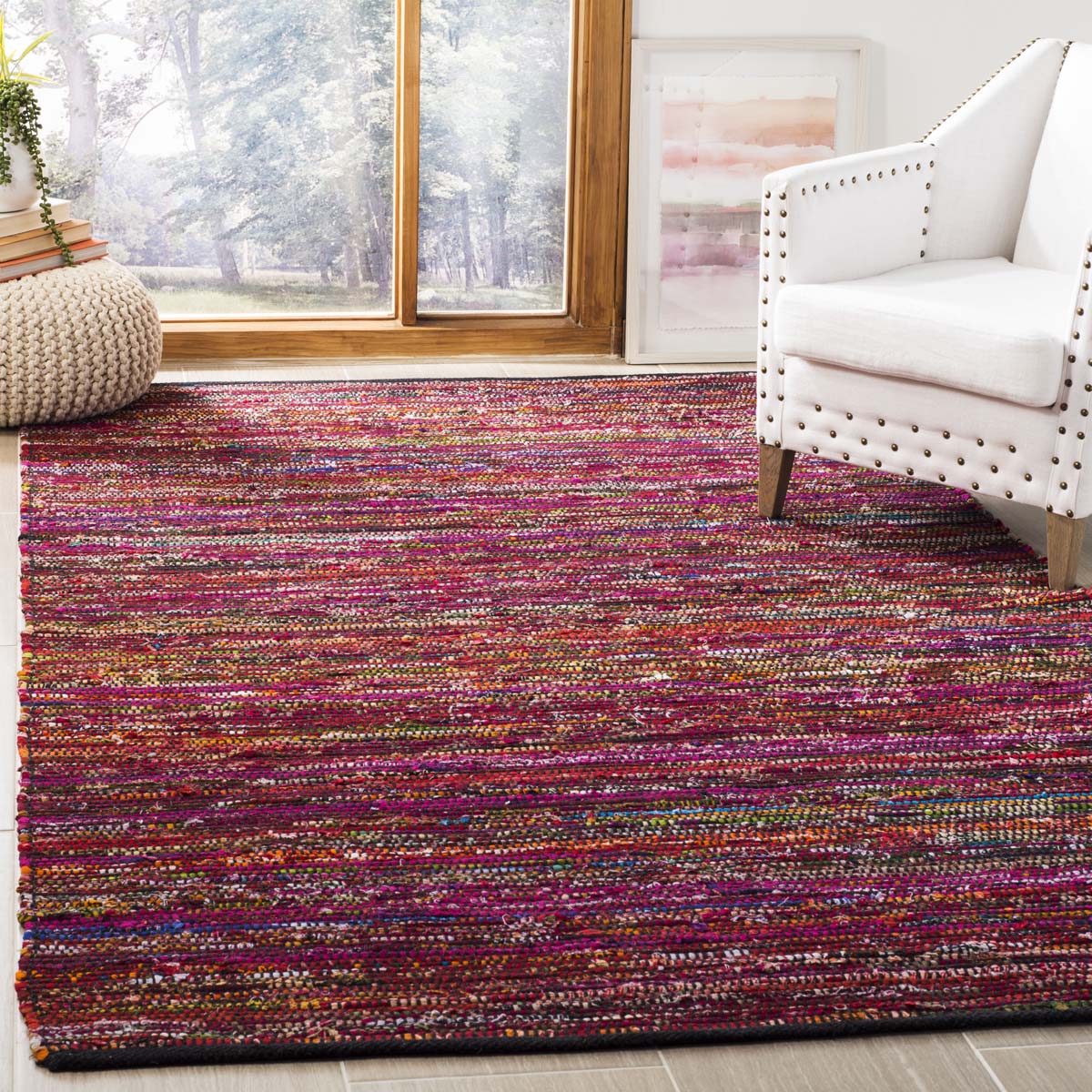 Safavieh Rag Rug Rug Collection RAR250H - Fuchsia / Black