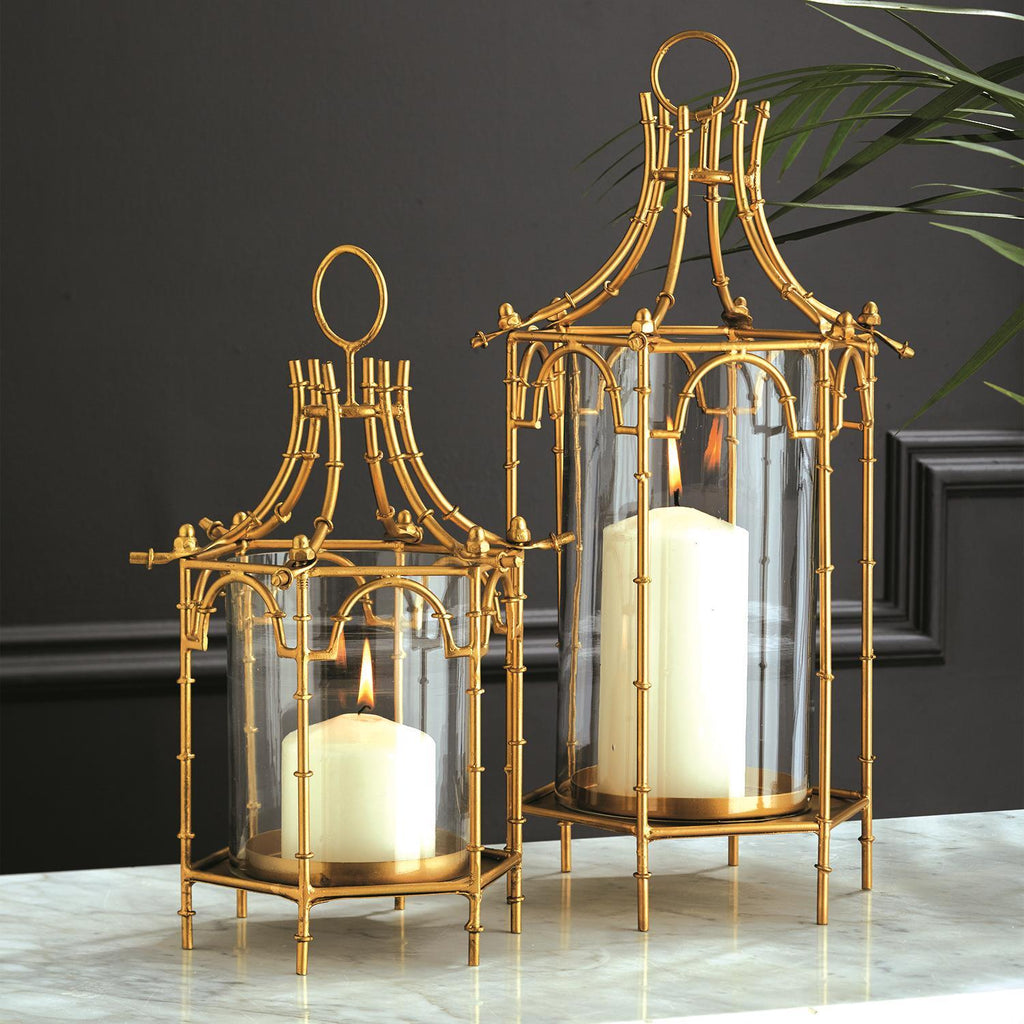 Two's Company Brighton Pagoda Lanterns - Iron/Glass (set of 2)